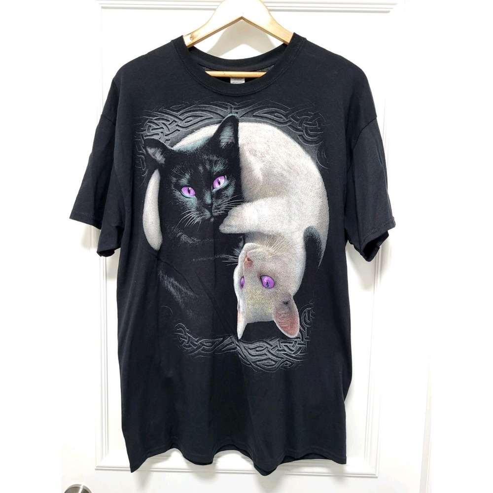 Spiral Direct Black Yin Yang Cat T Shirt Sz XL